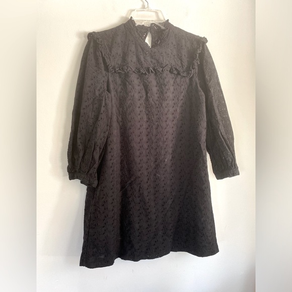 Madewell Eyelet Mockneck Ruffle Dress Black Medium - Picture 3 of 5